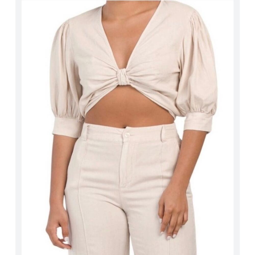 Young Fabulous & Broke NWOT Women's Cream 100% Linen Cropped Miranda Top Sz M